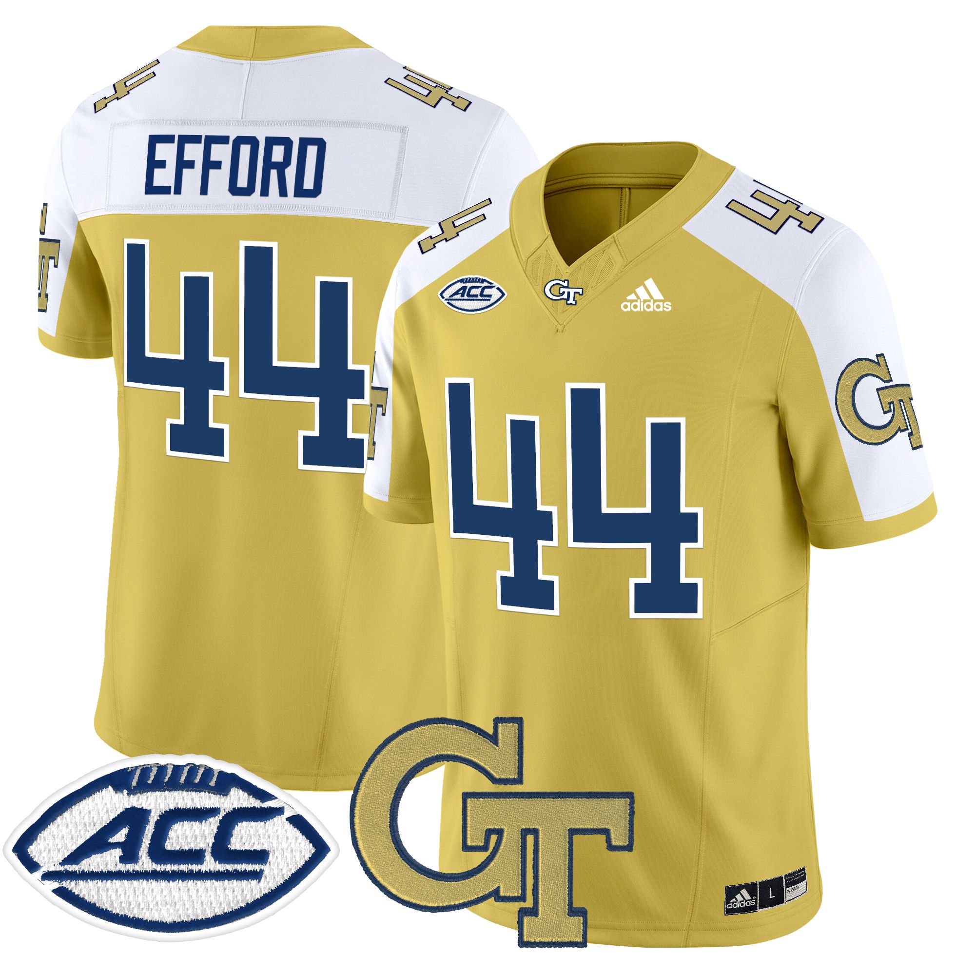 Men Georgia Tech #44 Efford Yellow Asidas 2024 Vapor Limited NCAA Jersey